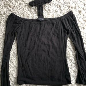 Black form fitting long sleeve shirt w choker neck